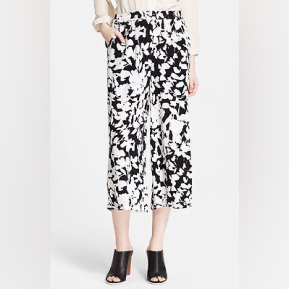 kate spade new york 'synna' leaf print pants black white [sz XS]